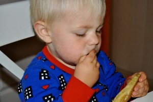 Noah eating pancakes